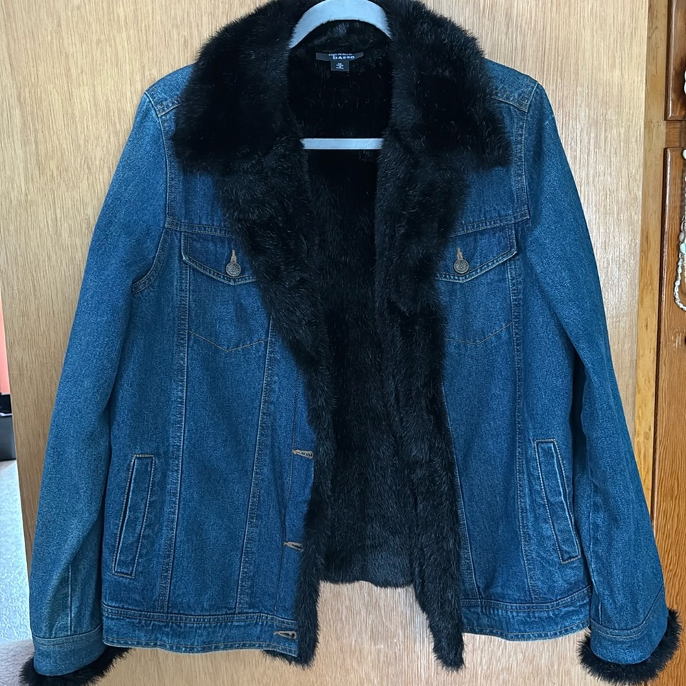 Dennis Basso Cotton Jean Jacket with Detachable Faux Fur Vest Lining